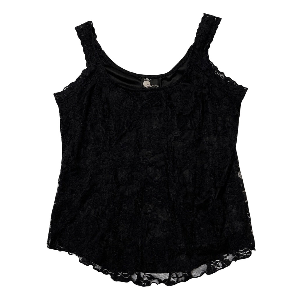 Vintage‎ First Edition Y2K Tank Top Womens S Black Lace Overlay Whimsigoth Fairy